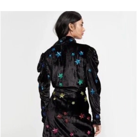 Rococo Sand Mini Dress in Black Velvet Embellished Rainbow Sequin Stars Size XL - Picture 2 of 11